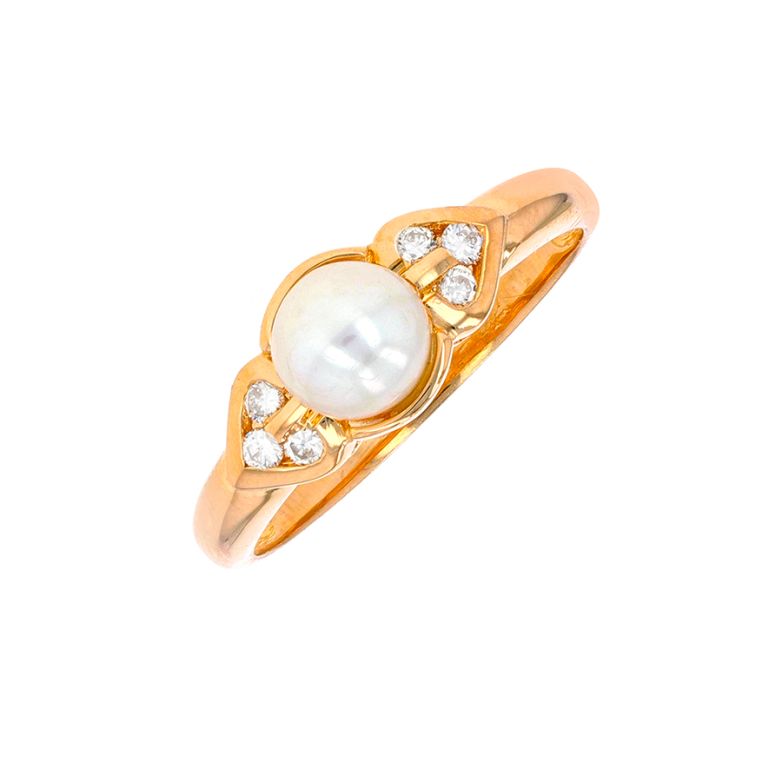 Bague diamant 0.09 carat et perle or jaune 3.01g